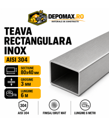 Teava rectangulara inox AISI 304, 80 x 40 x 3 mm, 6 metri